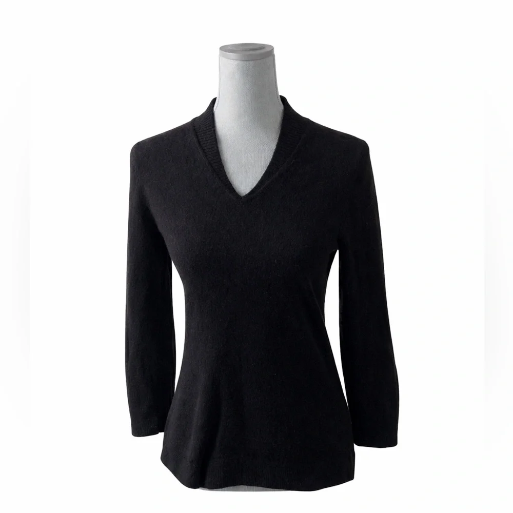 Jones New York Collection 100% Cashmere Black V-Neck Sweater Size S Classic